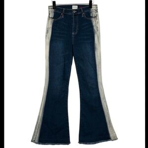 Alice + Olivia Beautiful High Rise Bell Flare Jeans Raw Hem Indigo Stripe 26